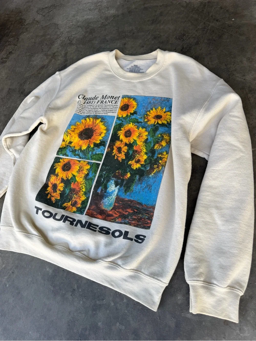 PAC Sun Claude Monet Graphic Floral Crew Neck Sweater Size M